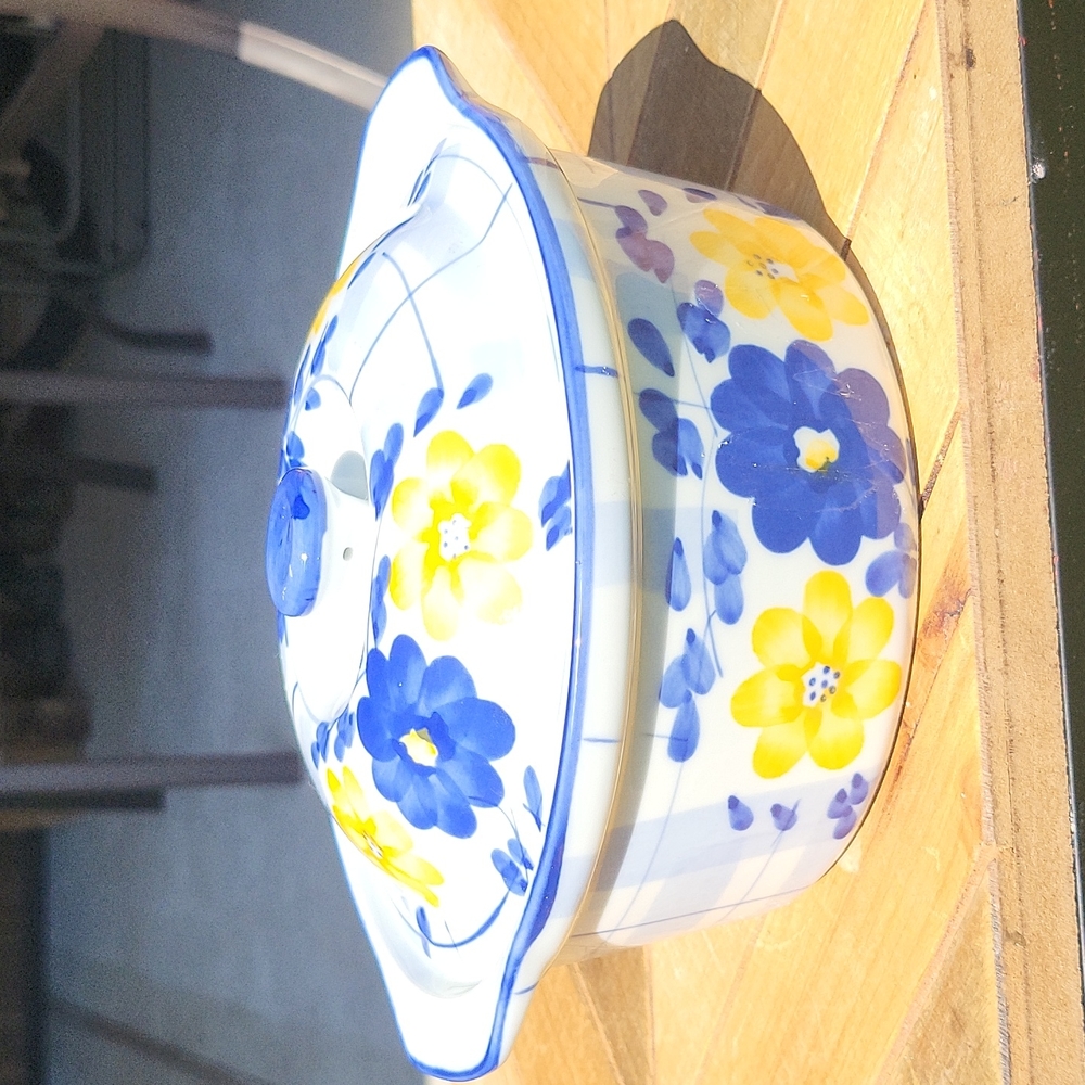 Vintage Stoneware Floral Covered Casserole Dish